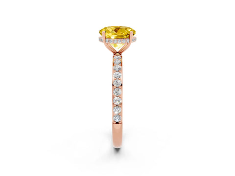Rose gold Round Cut Yellow Sapphire Solitaire Ring with Pavé Band and Hidden Halo_14