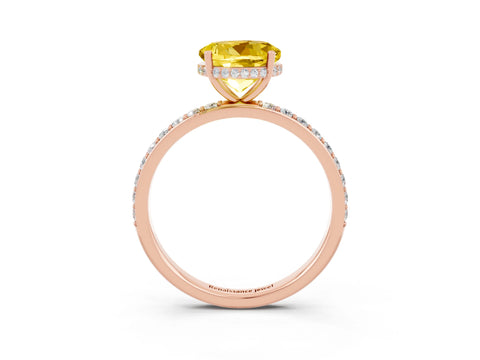 Rose gold Round Cut Yellow Sapphire Solitaire Ring with Pavé Band and Hidden Halo_15