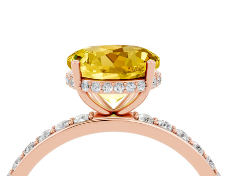 Rose gold Round Cut Yellow Sapphire Solitaire Ring with Pavé Band and Hidden Halo_16