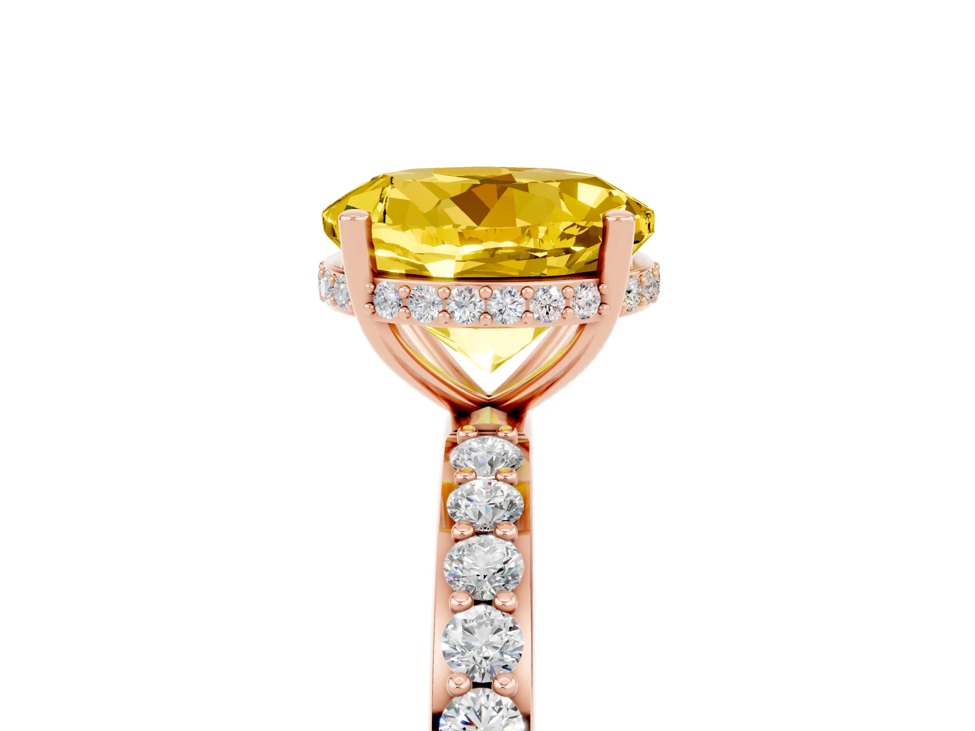 Rose gold Round Cut Yellow Sapphire Solitaire Ring with Pavé Band and Hidden Halo_17