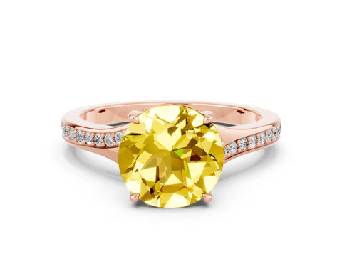 Rose gold Round Cut Yellow Sapphire Solitaire Ring with Pavé Band and Prong Setting_12