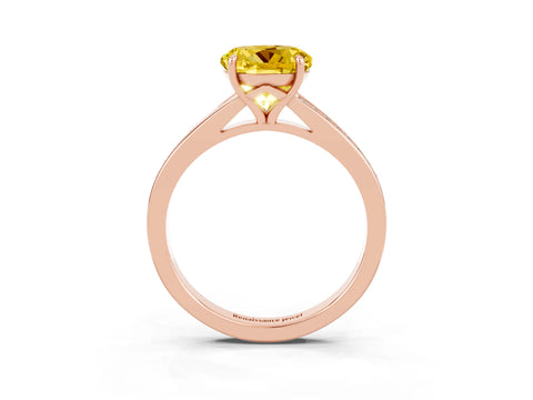 Rose gold Round Cut Yellow Sapphire Solitaire Ring with Pavé Band and Prong Setting_15