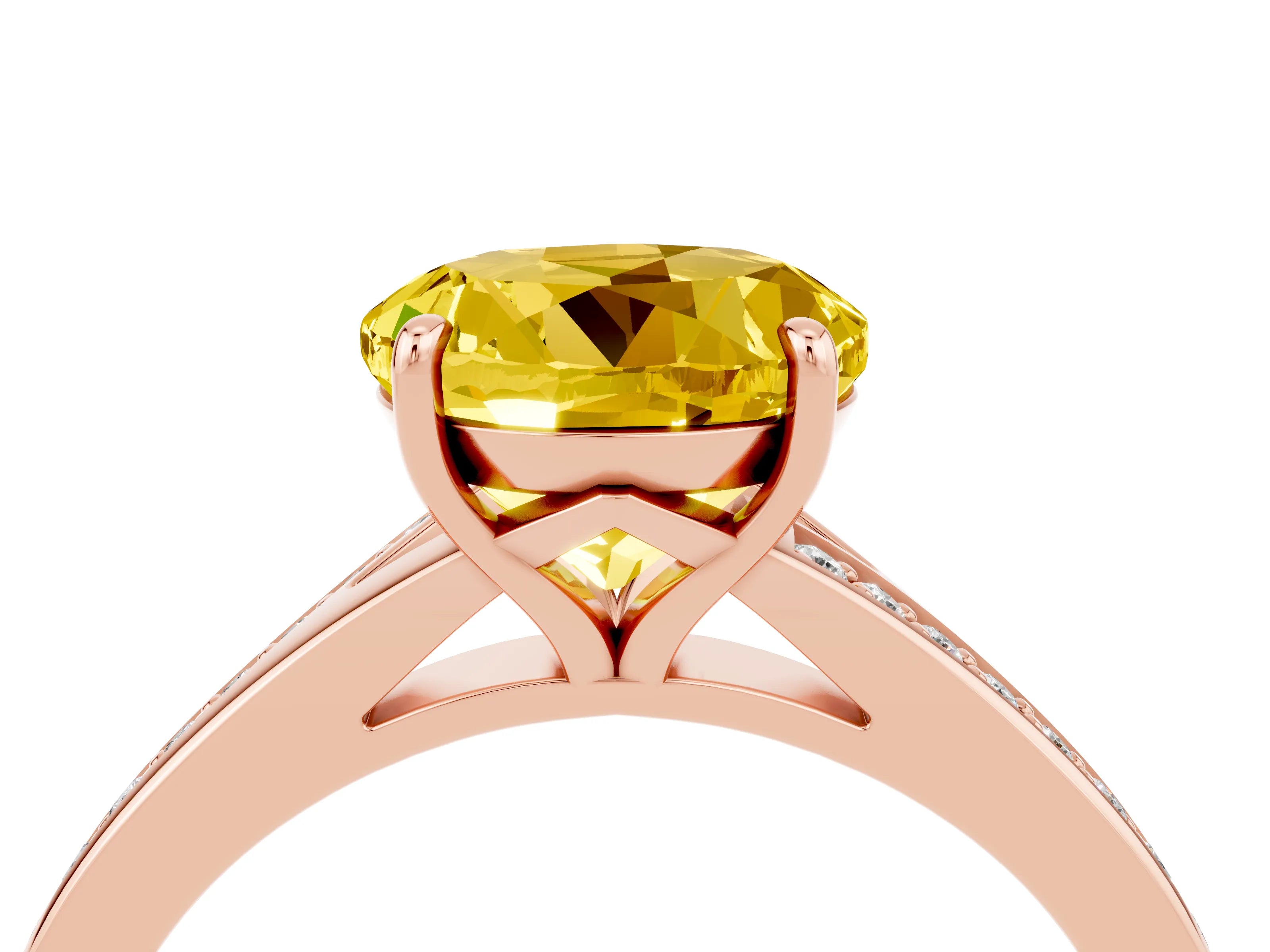 Rose gold Round Cut Yellow Sapphire Solitaire Ring with Pavé Band and Prong Setting_16