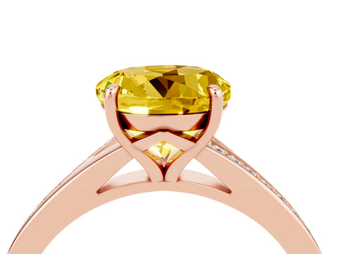 Rose gold Round Cut Yellow Sapphire Solitaire Ring with Pavé Band and Prong Setting_16