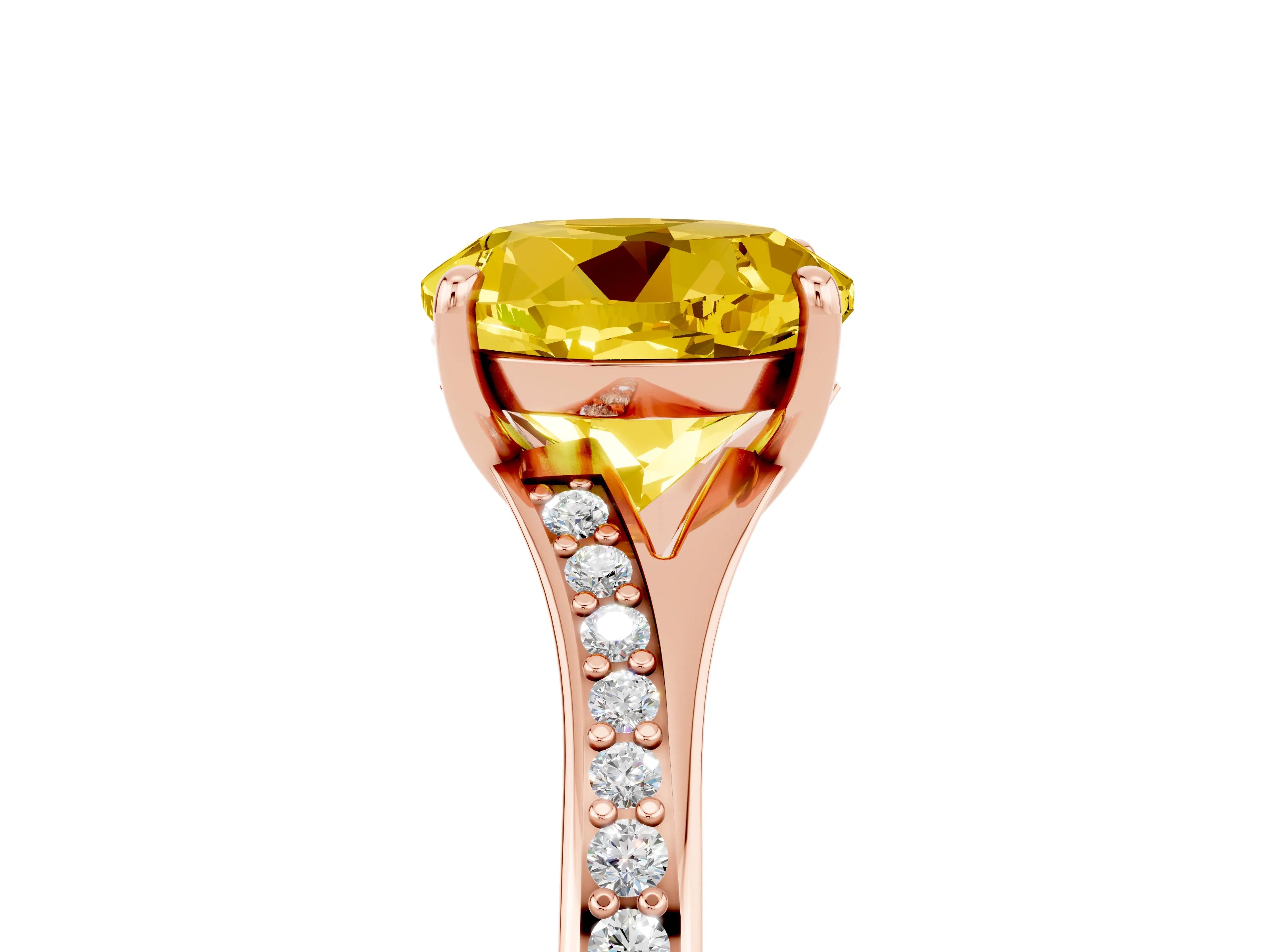 Rose gold Round Cut Yellow Sapphire Solitaire Ring with Pavé Band and Prong Setting_17