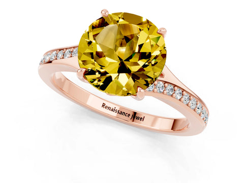 Rose gold Round Cut Yellow Sapphire Solitaire Ring with Pavé Band and Prong Setting_1
