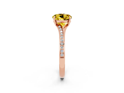 Rose gold Round Cut Yellow Sapphire Solitaire Ring with Pavé Band and Prong Setting_2