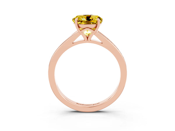 Rose gold Round Cut Yellow Sapphire Solitaire Ring with Pavé Band and Prong Setting
