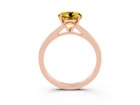 Rose gold Round Cut Yellow Sapphire Solitaire Ring with Pavé Band and Prong Setting_3