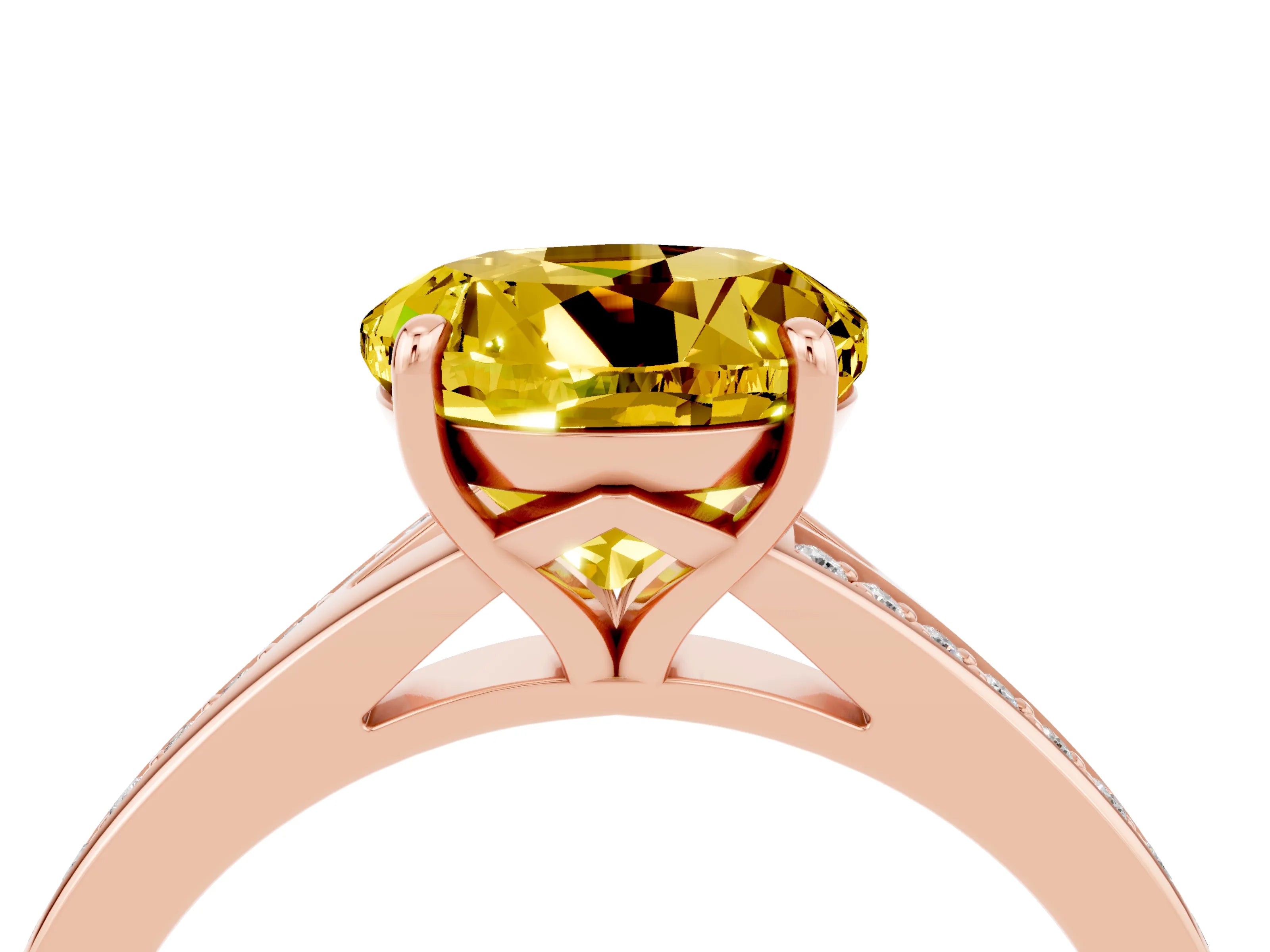 Rose gold Round Cut Yellow Sapphire Solitaire Ring with Pavé Band and Prong Setting_4