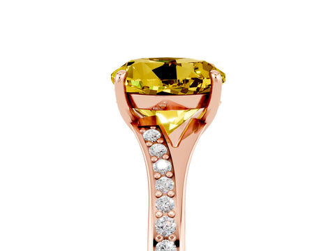 Rose gold Round Cut Yellow Sapphire Solitaire Ring with Pavé Band and Prong Setting_5