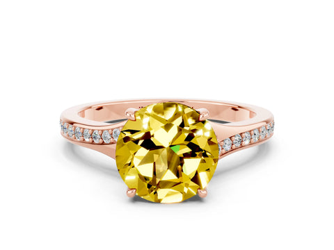 Rose gold Round Cut Yellow Sapphire Solitaire Ring with Pavé Band and Prong Setting