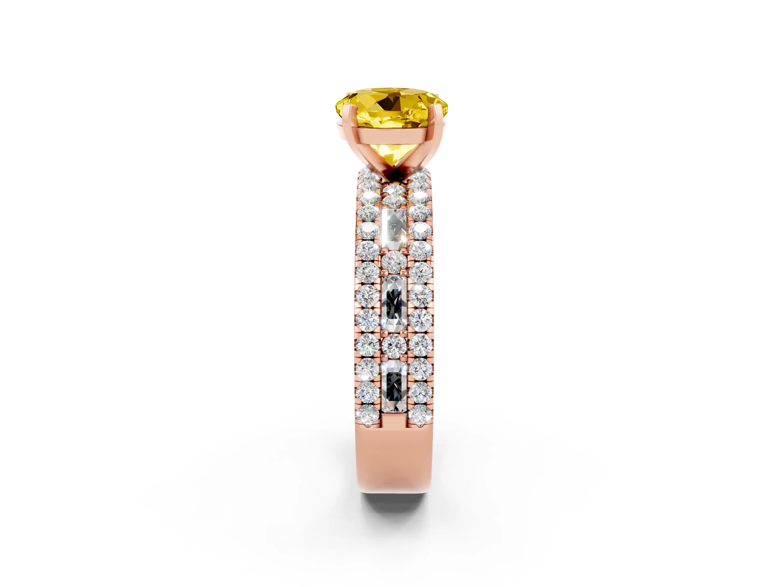 Rose gold Round Cut Yellow Sapphire Solitaire Ring with Pavé and Channel Set Band_26
