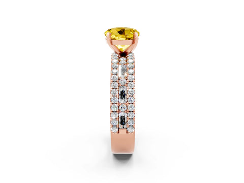 Rose gold Round Cut Yellow Sapphire Solitaire Ring with Pavé and Channel Set Band_26