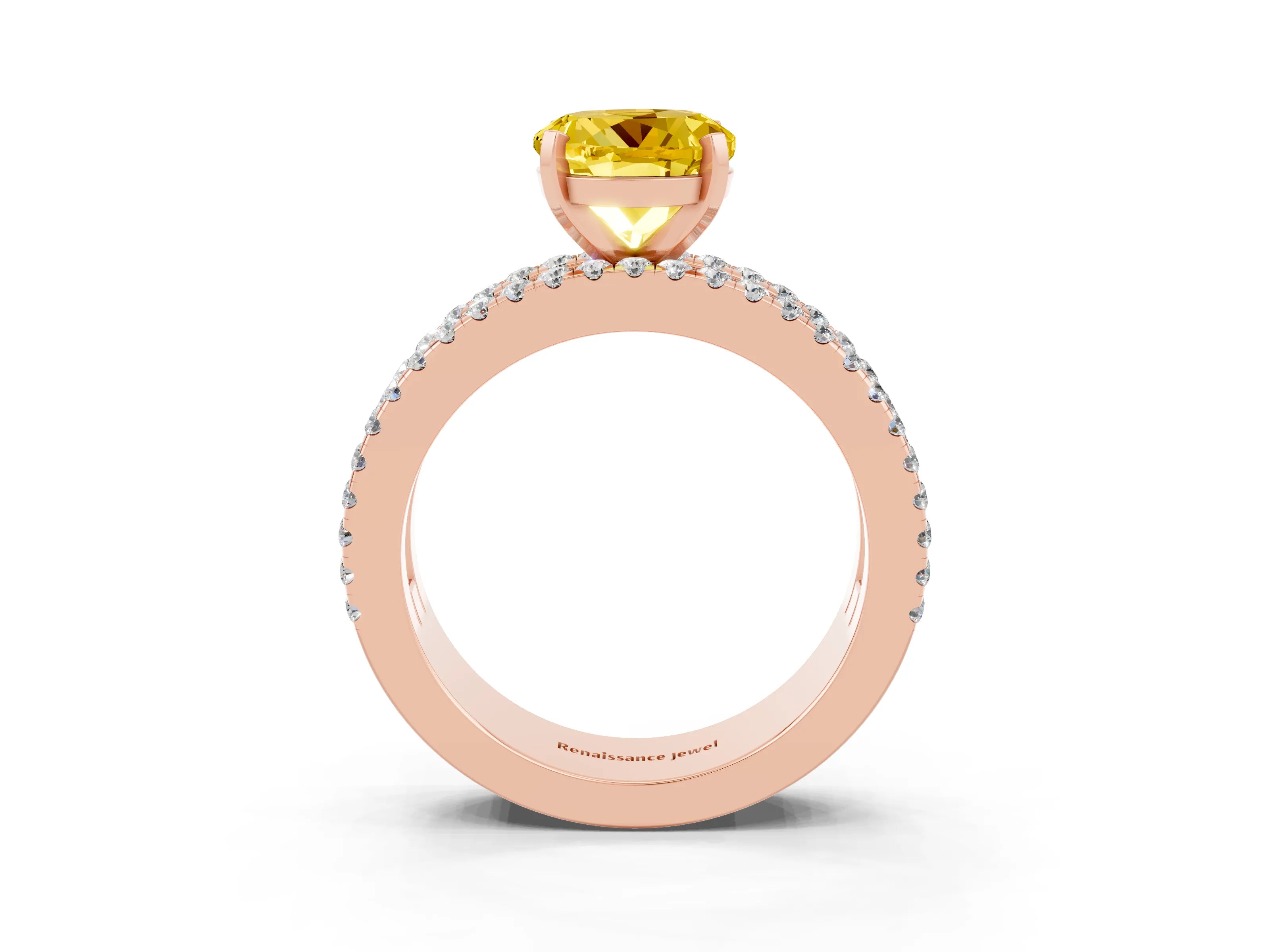 Rose gold Round Cut Yellow Sapphire Solitaire Ring with Pavé and Channel Set Band_27
