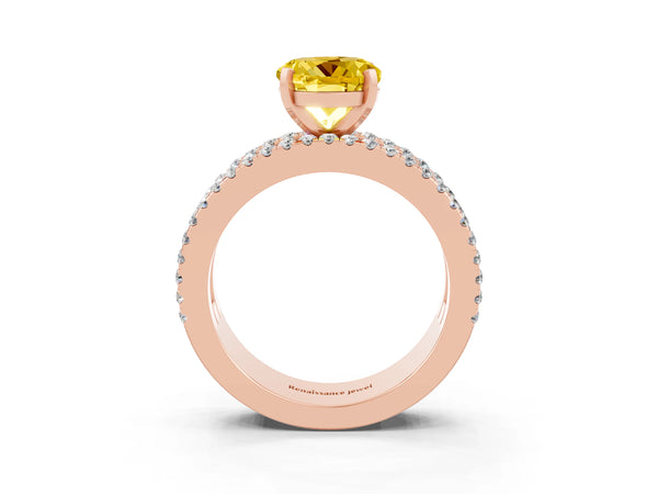 Rose gold Round Cut Yellow Sapphire Solitaire Ring with Pavé and Channel Set Band