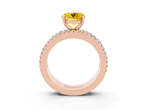 Rose gold Round Cut Yellow Sapphire Solitaire Ring with Pavé and Channel Set Band_27