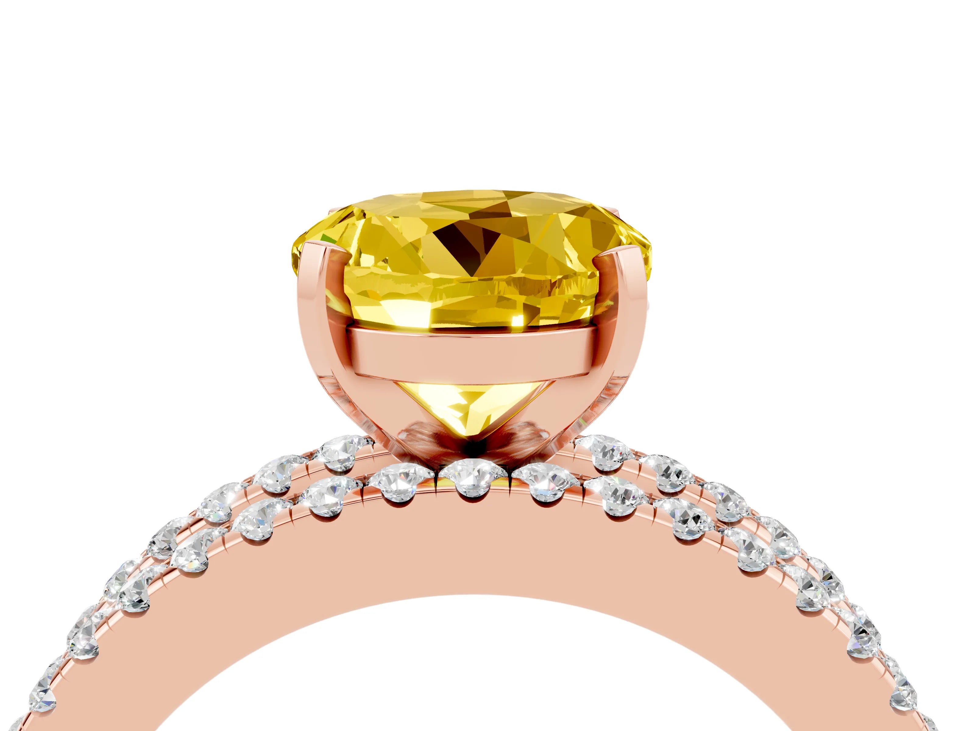 Rose gold Round Cut Yellow Sapphire Solitaire Ring with Pavé and Channel Set Band_28