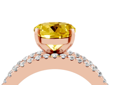 Rose gold Round Cut Yellow Sapphire Solitaire Ring with Pavé and Channel Set Band_28
