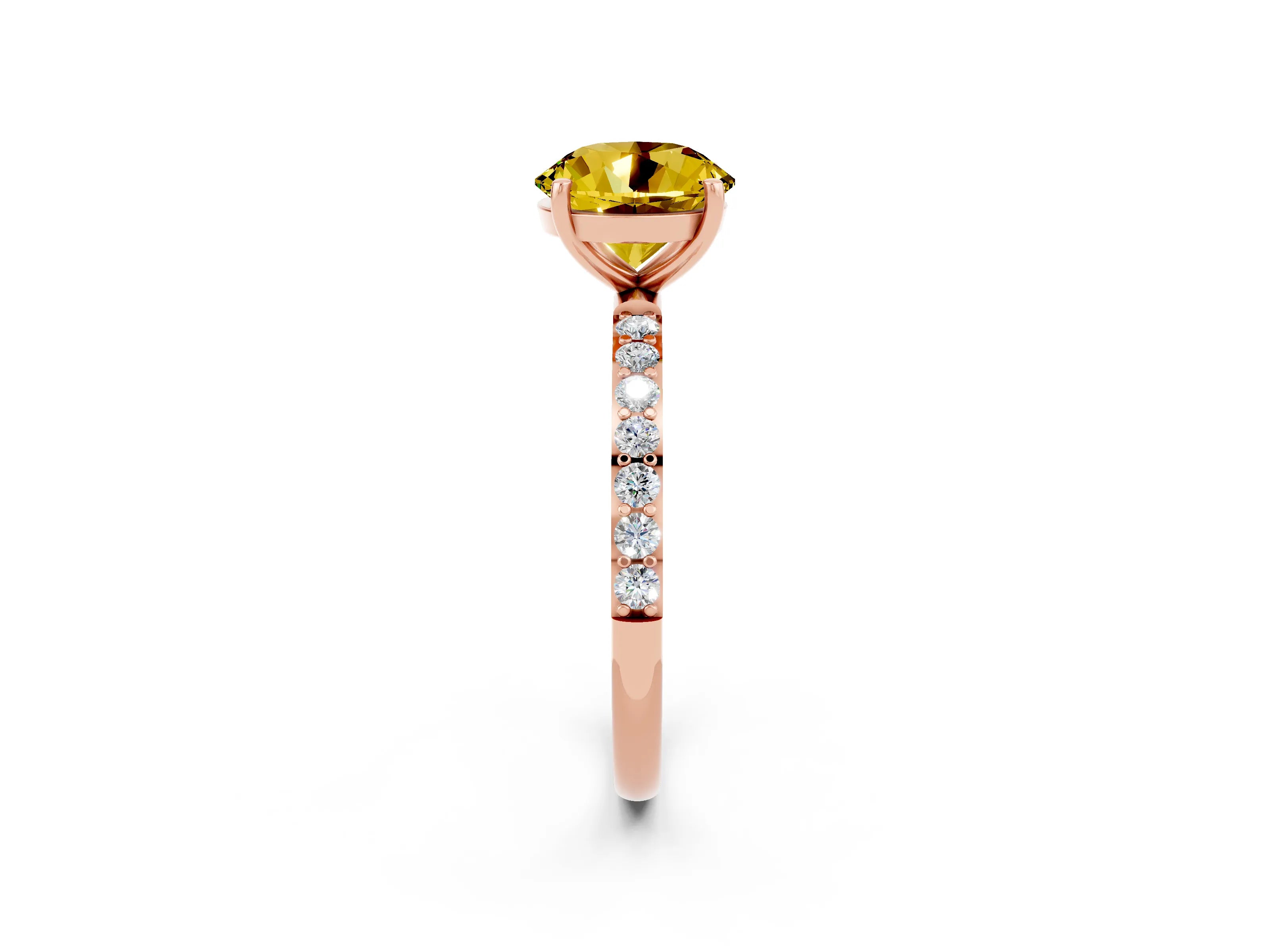 Rose gold Round Cut Yellow Sapphire Solitaire Ring with Pave Band and Four Prong Setting_14