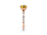 Rose gold Round Cut Yellow Sapphire Solitaire Ring with Pave Band and Four Prong Setting_14
