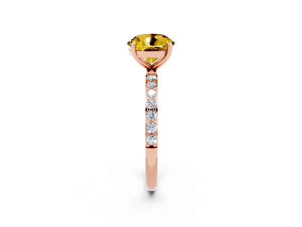 Rose gold Round Cut Yellow Sapphire Solitaire Ring with Round  Pavé Band and Prong Setting