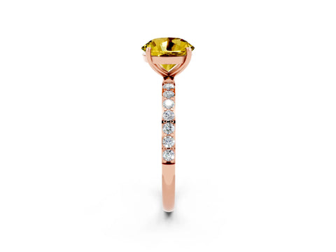 Rose gold Round Cut Yellow Sapphire Solitaire Ring with Pave Band and Four Prong Setting_14