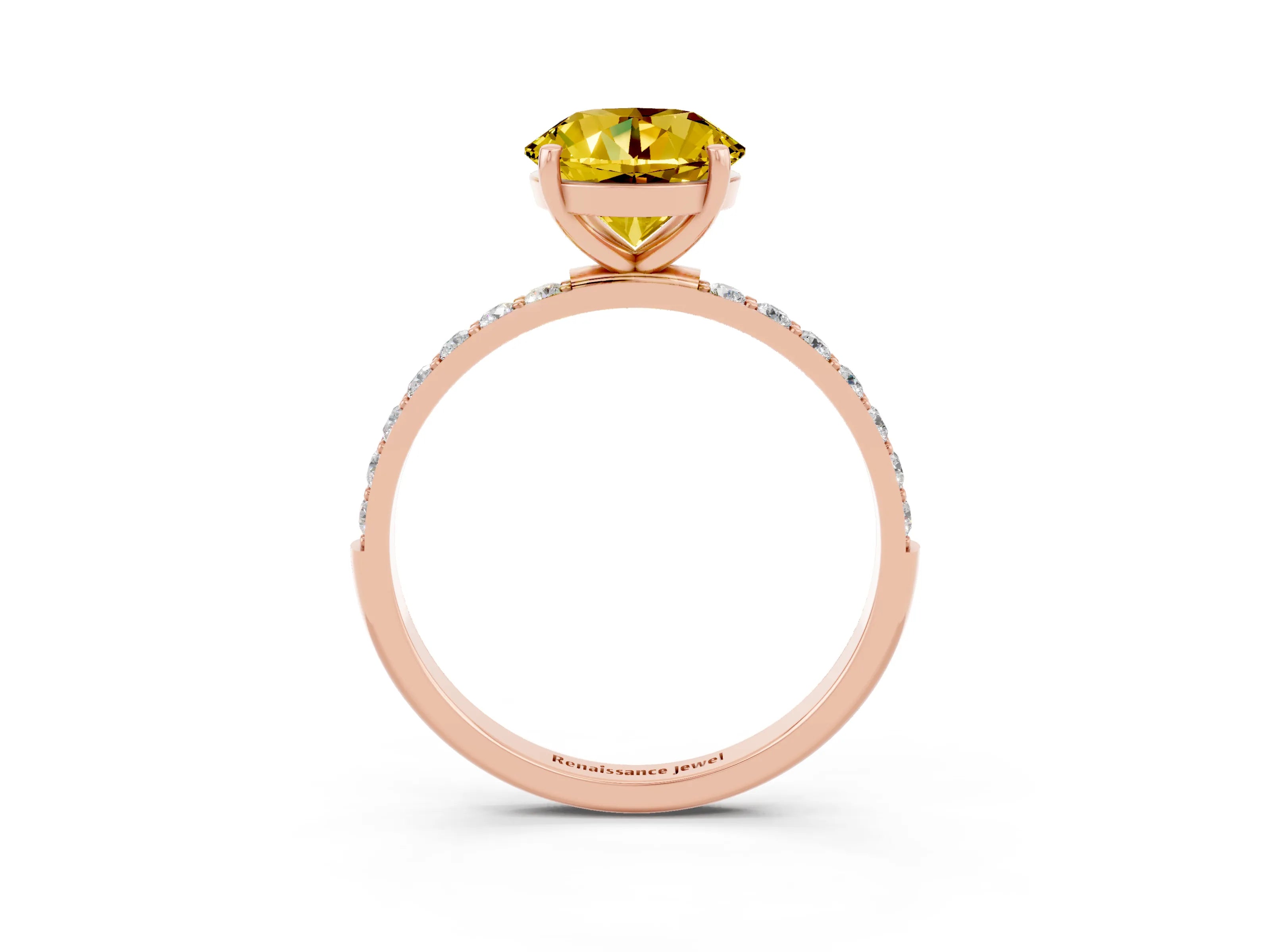 Rose gold Round Cut Yellow Sapphire Solitaire Ring with Pave Band and Four Prong Setting_15