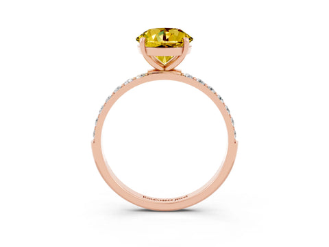 Rose gold Round Cut Yellow Sapphire Solitaire Ring with Pave Band and Four Prong Setting_15