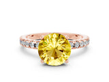 Rose gold Round Cut Yellow Sapphire Solitaire Ring with Round  Pavé Band and Four-Prong Setting_36