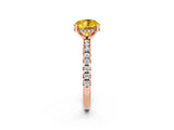 Rose gold Round Cut Yellow Sapphire Solitaire Ring with Round  Pavé Band and Four-Prong Setting_38