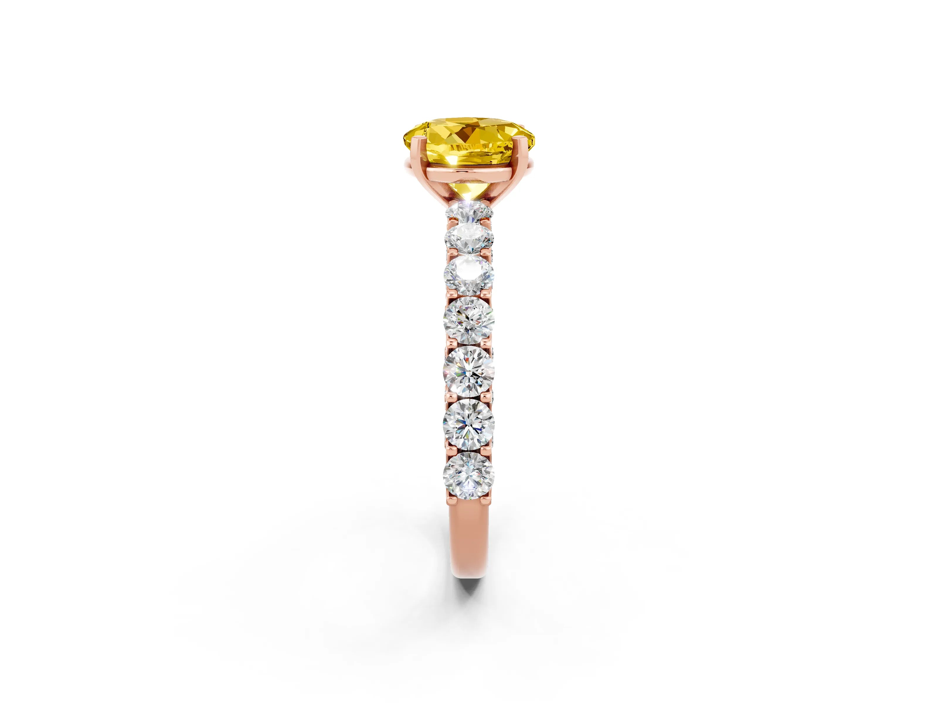 Rose gold Round Cut Yellow Sapphire Solitaire Ring with Shared Prong Pavé Band and Four-Prong Setting_2