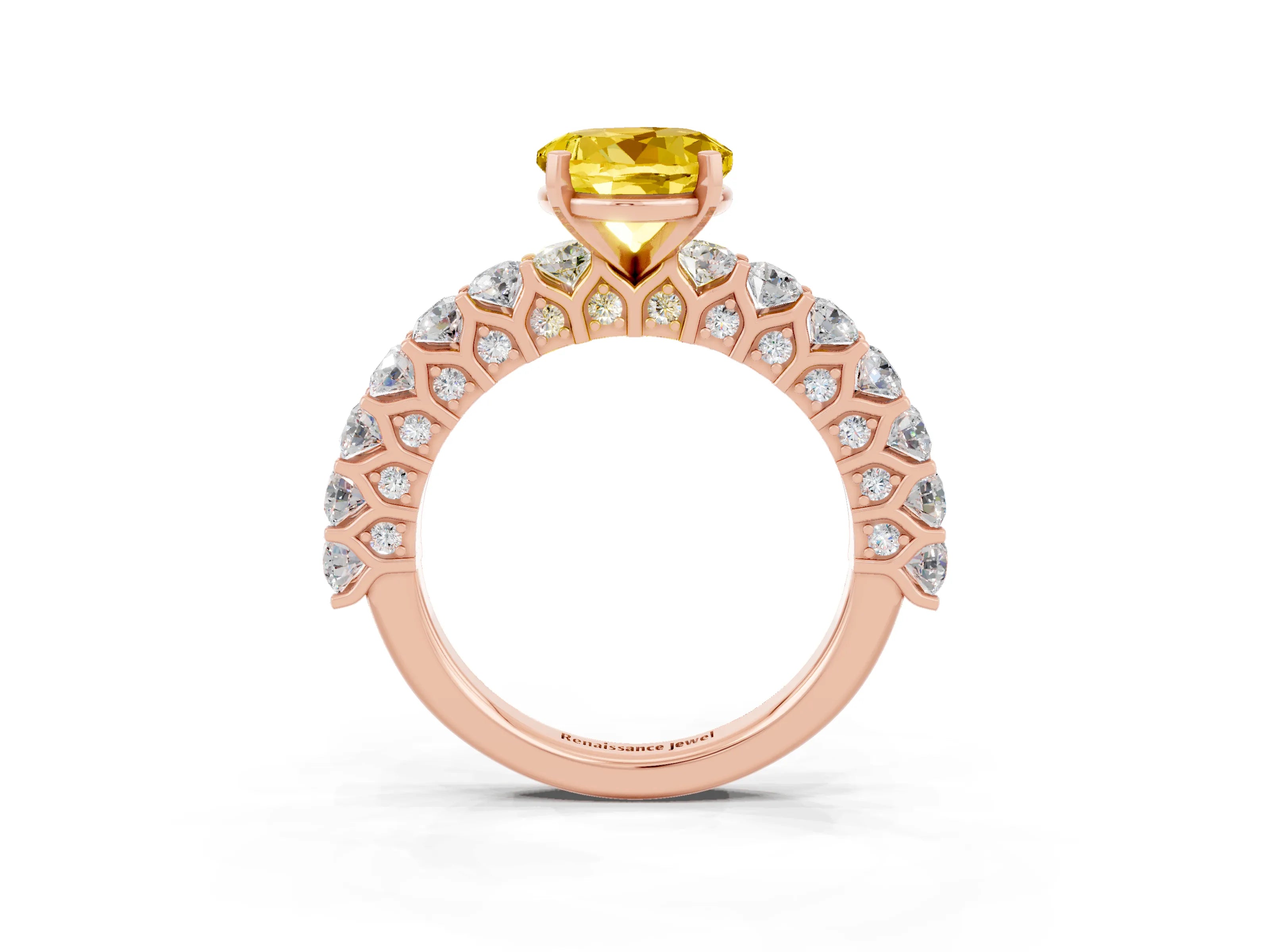 Rose gold Round Cut Yellow Sapphire Solitaire Ring with Shared Prong Pavé Band and Four-Prong Setting_3