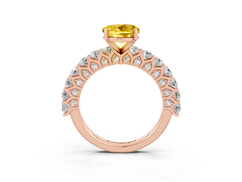 Rose gold Round Cut Yellow Sapphire Solitaire Ring with Shared Prong Pavé Band and Four-Prong Setting_3
