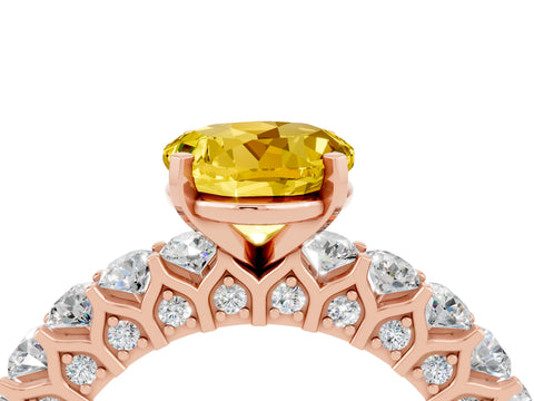 Rose gold Round Cut Yellow Sapphire Solitaire Ring with Shared Prong Pavé Band and Four-Prong Setting_4