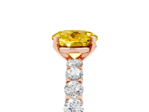Rose gold Round Cut Yellow Sapphire Solitaire Ring with Shared Prong Pavé Band and Four-Prong Setting_5