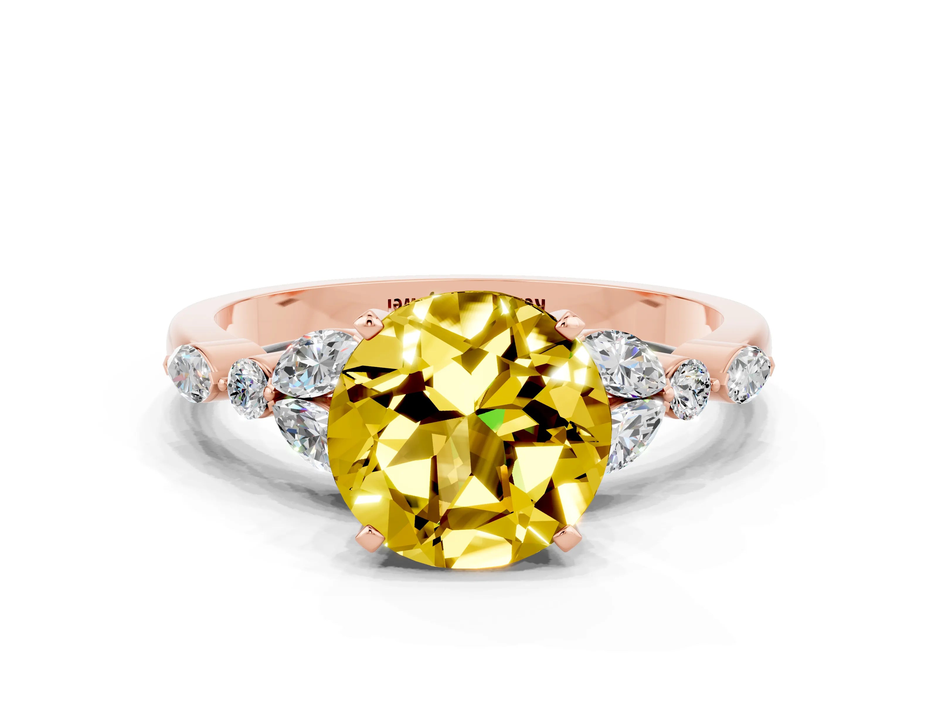 Rose gold Round Cut Yellow Sapphire Solitaire Ring with Side Stones and Four-Prong Setting_12