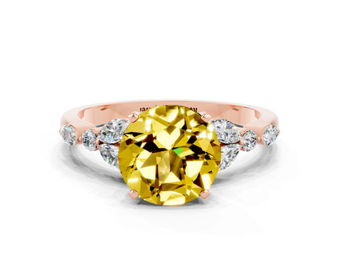 Rose gold Round Cut Yellow Sapphire Solitaire Ring with Side Stones and Four-Prong Setting_12