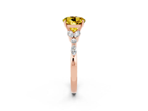 Rose gold Round Cut Yellow Sapphire Solitaire Ring with Side Stones and Four-Prong Setting_14