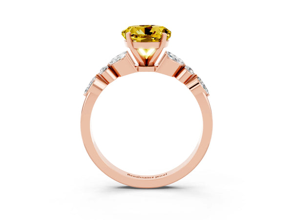 Rose gold Round Cut Yellow Sapphire Solitaire Ring with Side Stones and Four-Prong Setting