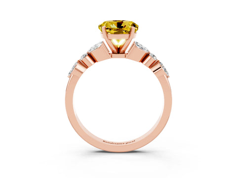 Rose gold Round Cut Yellow Sapphire Solitaire Ring with Side Stones and Four-Prong Setting_15