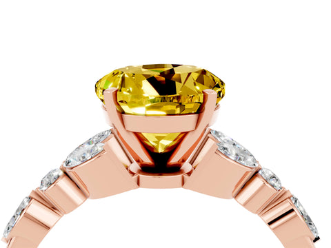 Rose gold Round Cut Yellow Sapphire Solitaire Ring with Side Stones and Four-Prong Setting_16