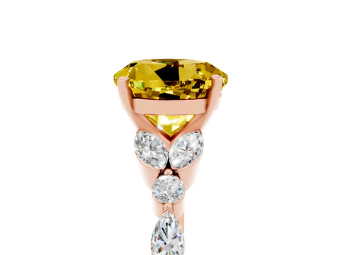 Rose gold Round Cut Yellow Sapphire Solitaire Ring with Side Stones and Four-Prong Setting_17