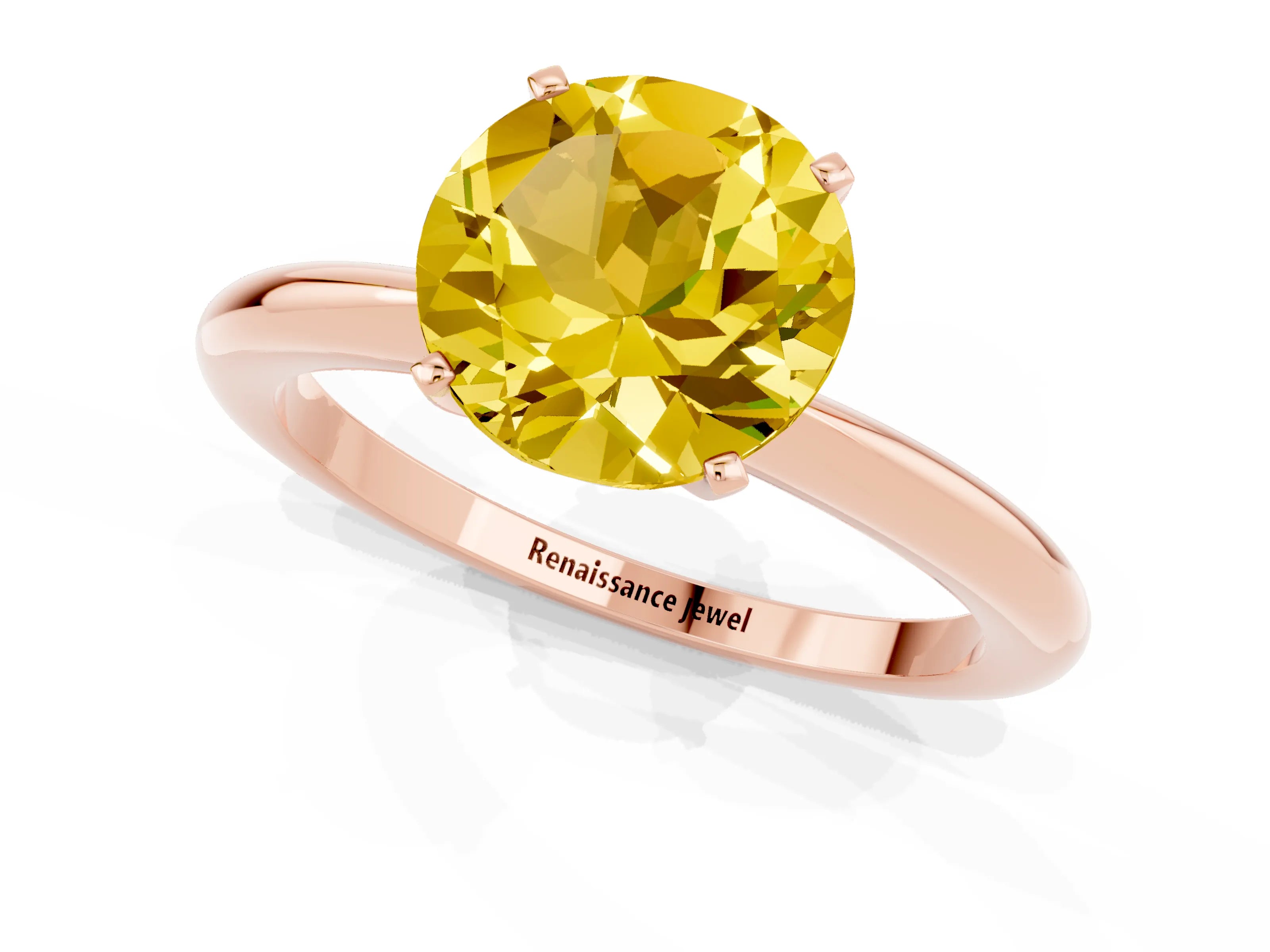 Rose gold Round Cut Yellow Sapphire Solitaire Ring with Six-Prong Setting and Classic Band_1