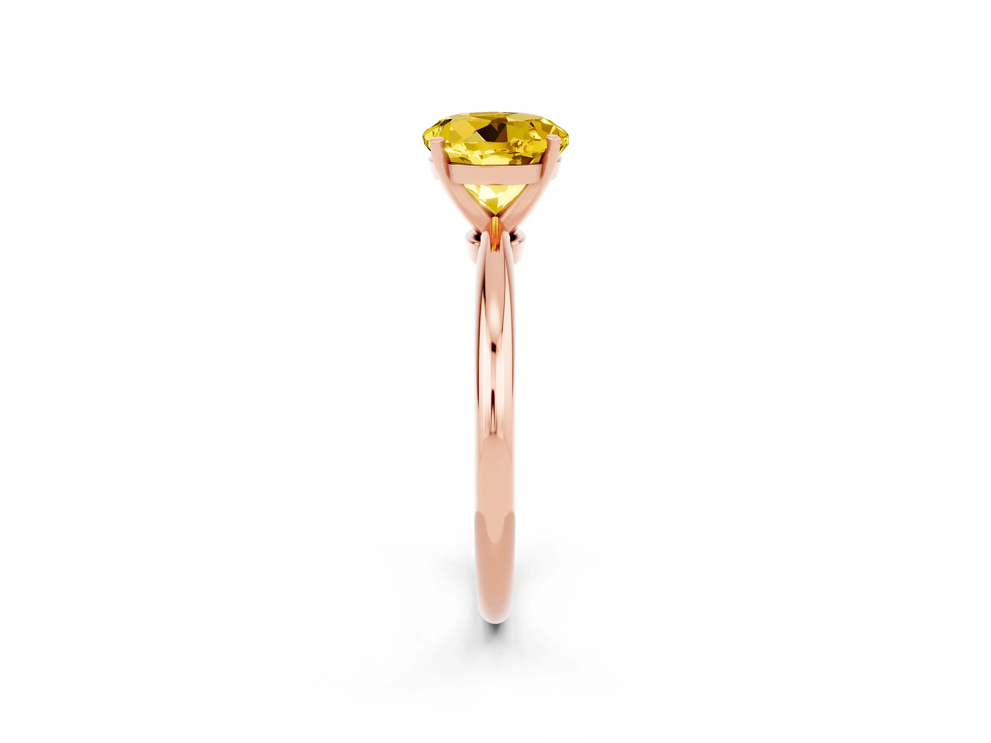Rose gold Round Cut Yellow Sapphire Solitaire Ring with Six-Prong Setting and Classic Band_2