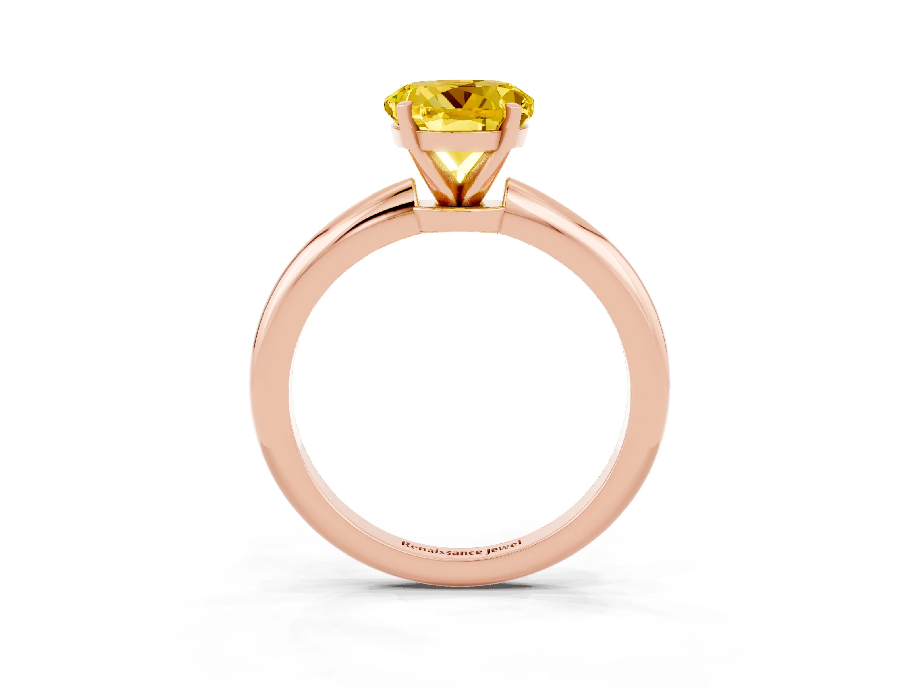 Rose gold Round Cut Yellow Sapphire Solitaire Ring with Six-Prong Setting and Classic Band_3