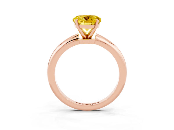 Rose gold Round Cut Yellow Sapphire Solitaire Ring with Six-Prong Setting and Classic Band