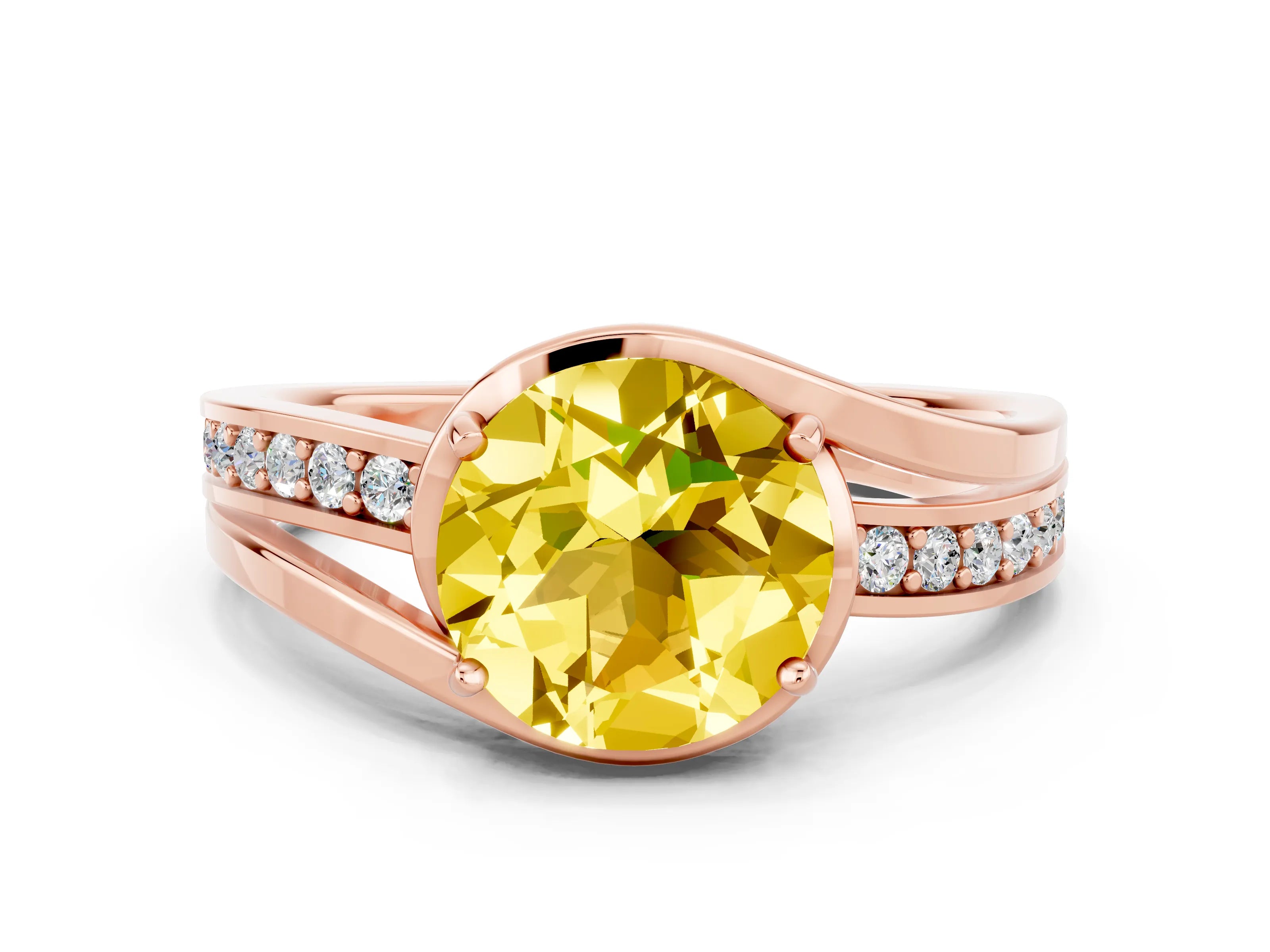 Rose gold Round Cut Yellow Sapphire Solitaire Ring with Split Shank and Prong Setting
