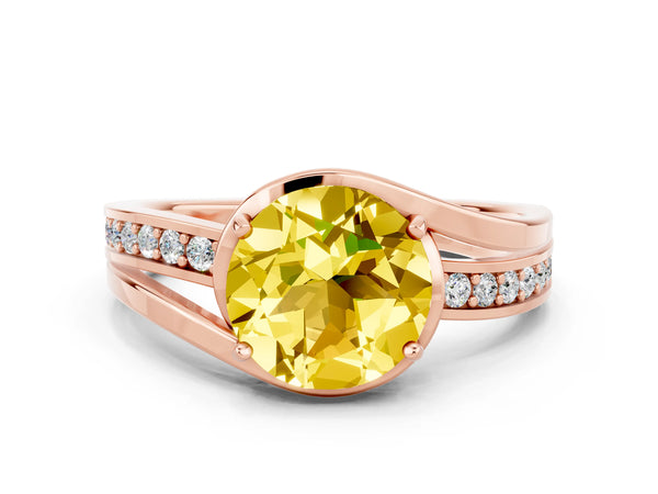 Rose gold Round Cut Yellow Sapphire Solitaire Ring with Split Shank and Prong Setting