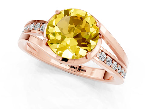 Rose gold Round Cut Yellow Sapphire Solitaire Ring with Split Shank and Prong Setting_1